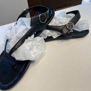 Tory Burch…Minnie Travel Thong Sandals… Black Leather… Sz 8…